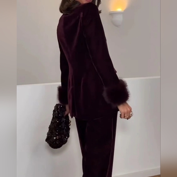 Zara Velvet Wide Leg Pants ZW Maroon Sz L Bnwt - Picture 5 of 13